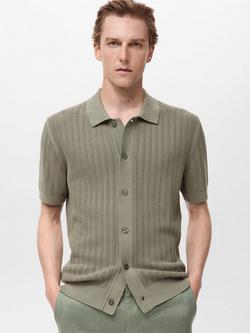 Mango Onda Cotton Regular Fit Knitted Shirt, Beige Khaki, Beige Khaki