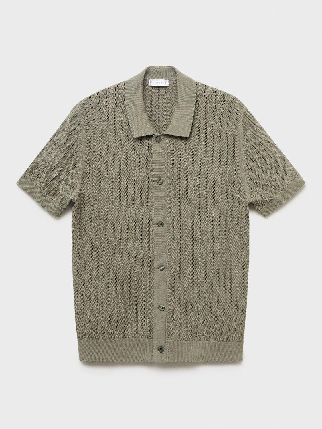 Product image 3 of 9, which shows Mango Onda Cotton Regular Fit Knitted Shirt, Beige Khaki, S