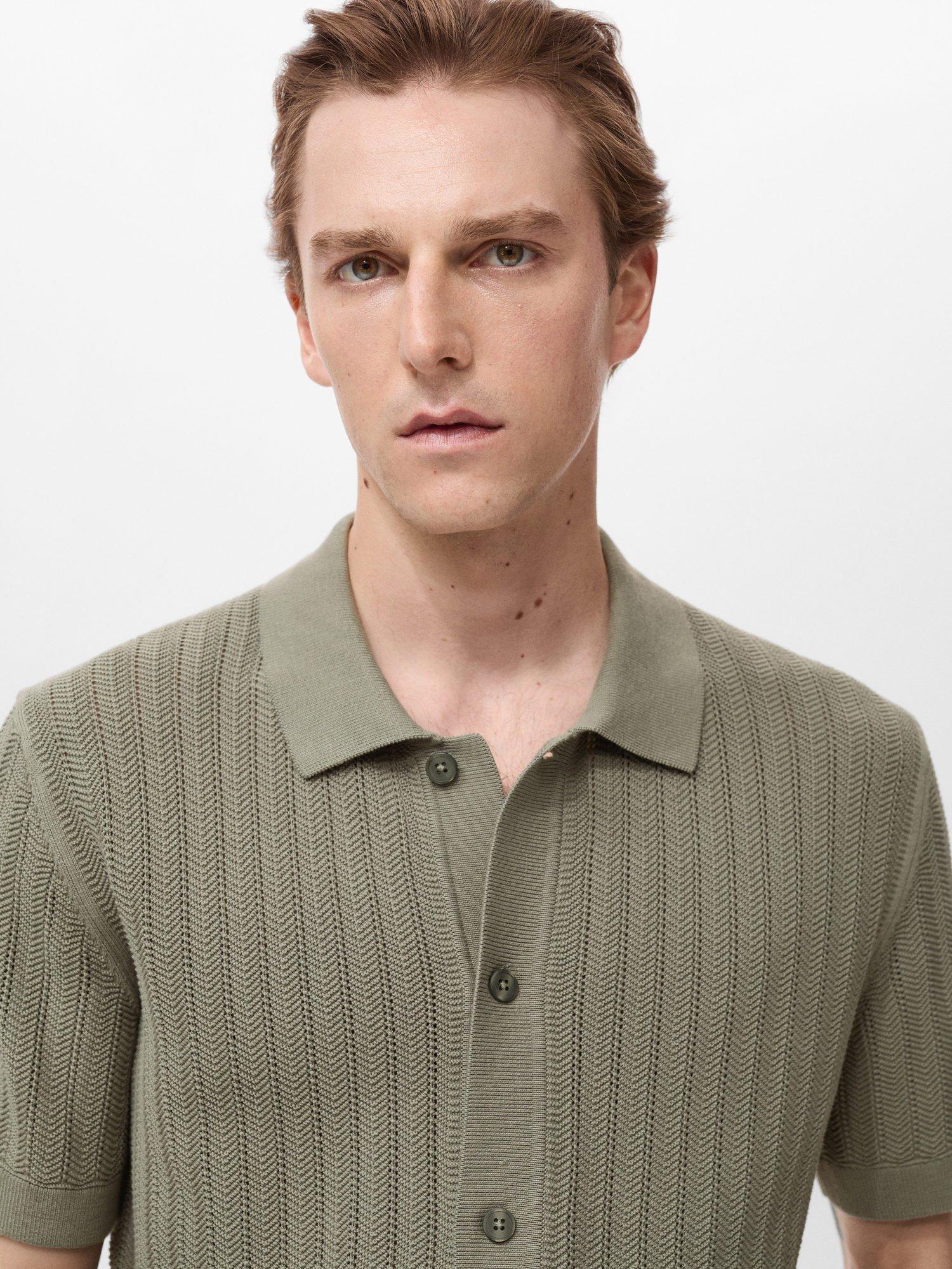 Product image 6 of 9, which shows Mango Onda Cotton Regular Fit Knitted Shirt, Beige Khaki, S
