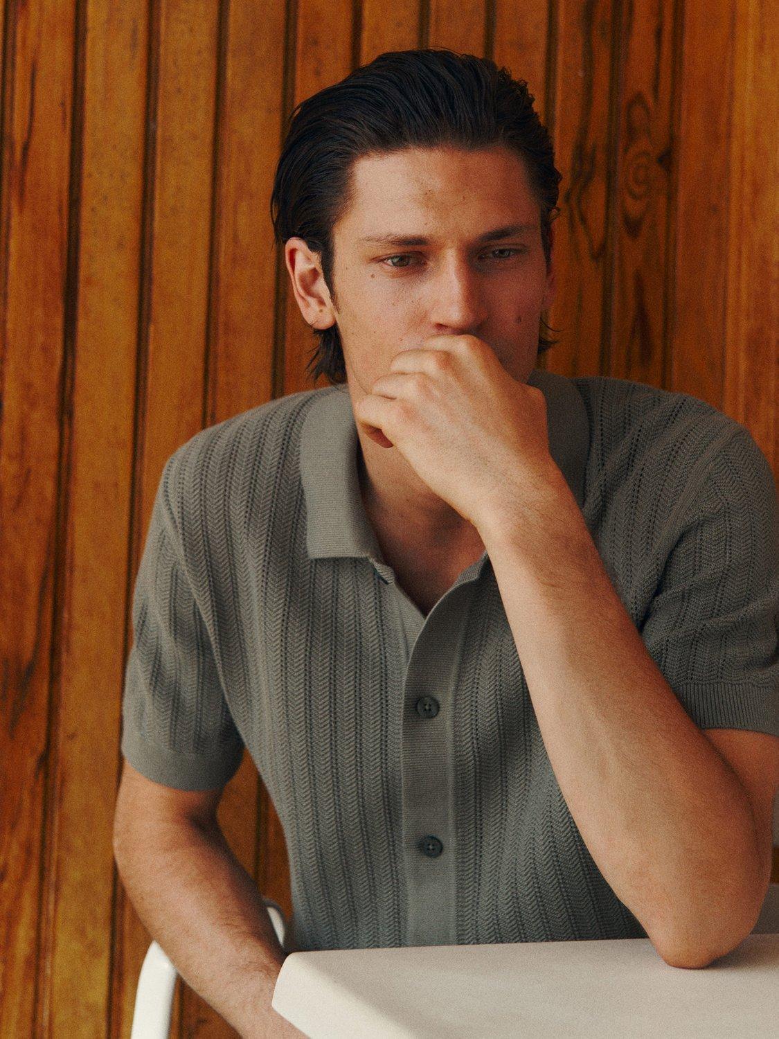 Product image 8 of 9, which shows Mango Onda Cotton Regular Fit Knitted Shirt, Beige Khaki, S