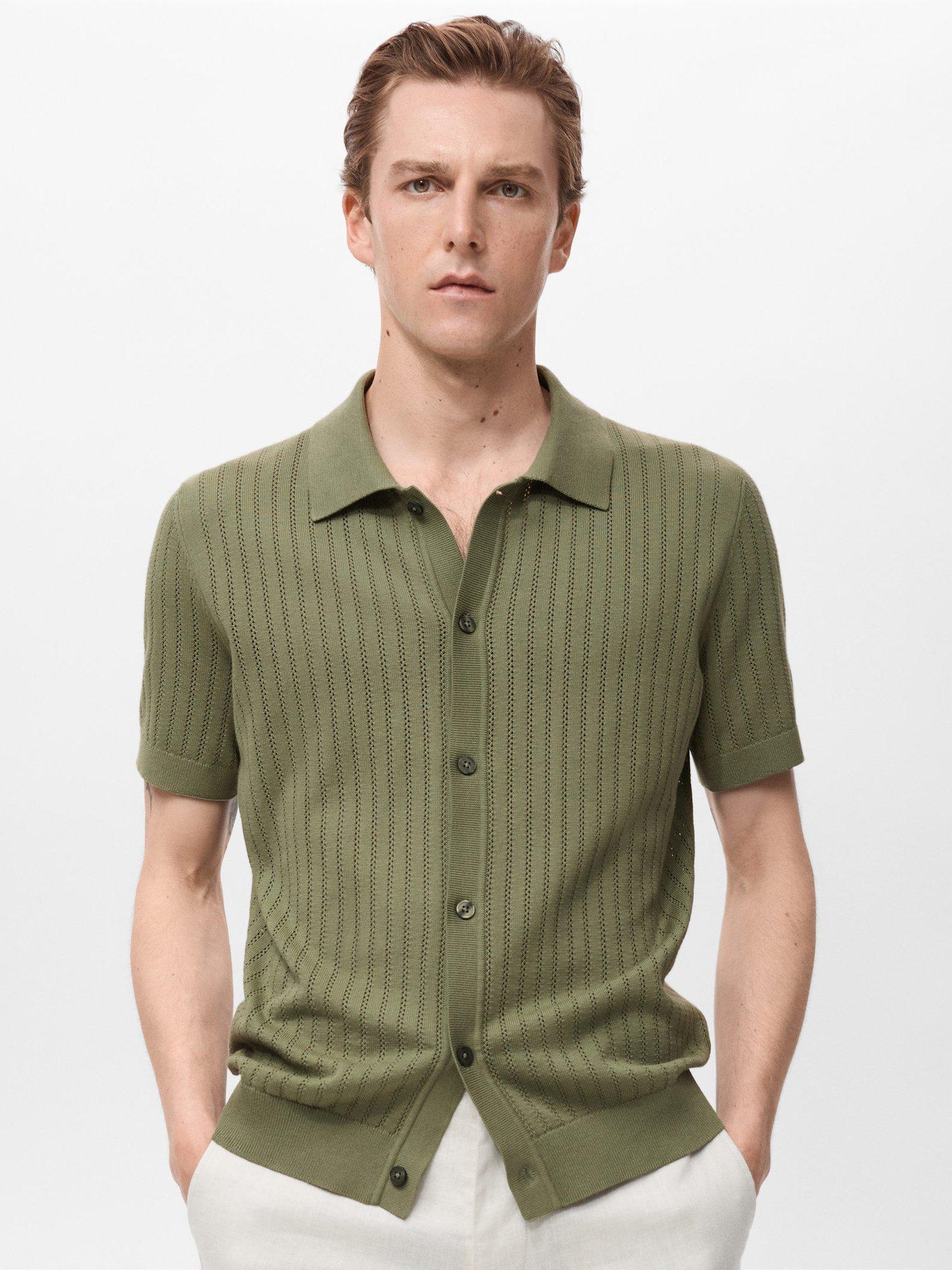 Product image 1 of 9, which shows Mango Puntet Cotton Regular Fit Knit Shirt, Green, XL