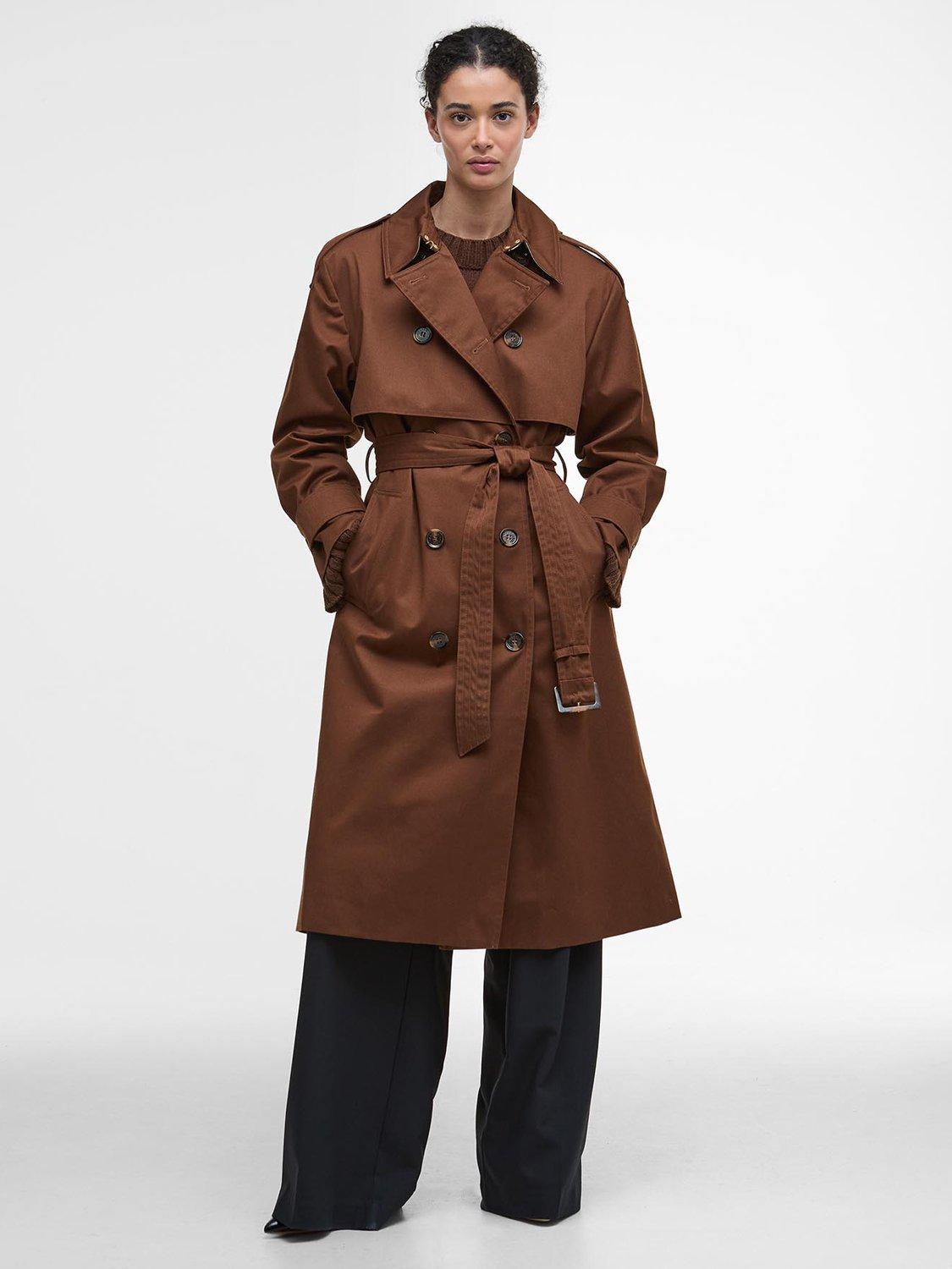 Product image 1 of 7, which shows Barbour Aoife Showerproof Trench Coat, Vicuna/Hessian Tartan, 8