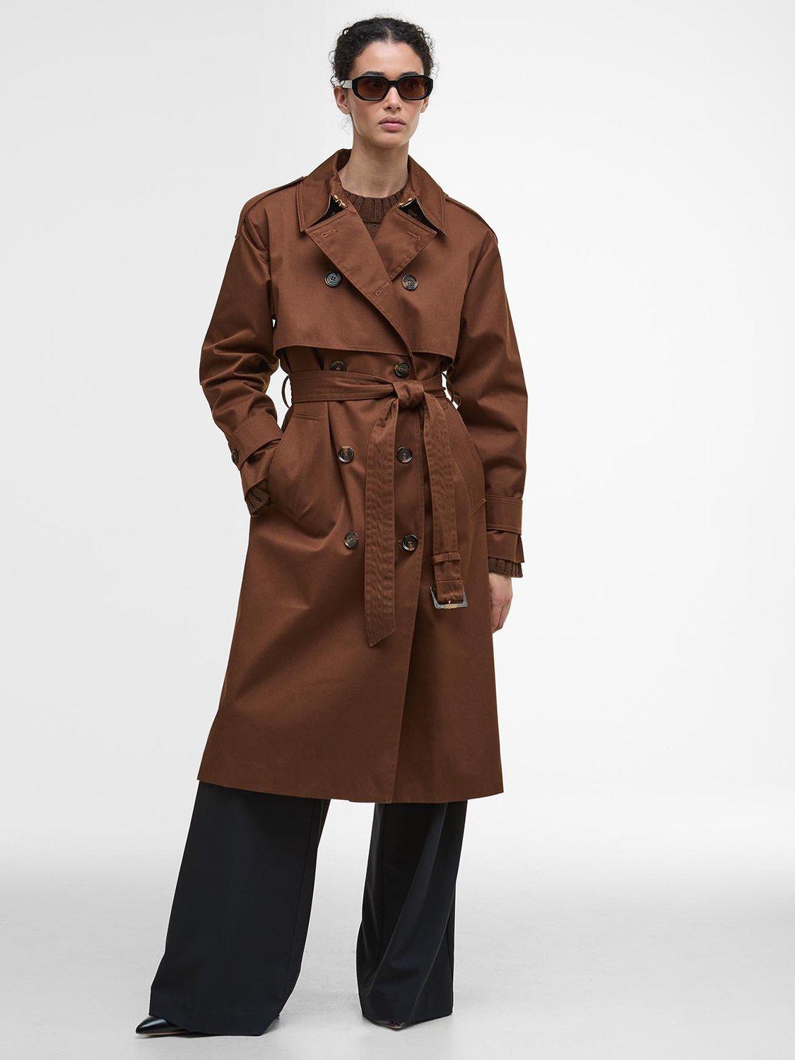 Product image 2 of 7, which shows Barbour Aoife Showerproof Trench Coat, Vicuna/Hessian Tartan, 8