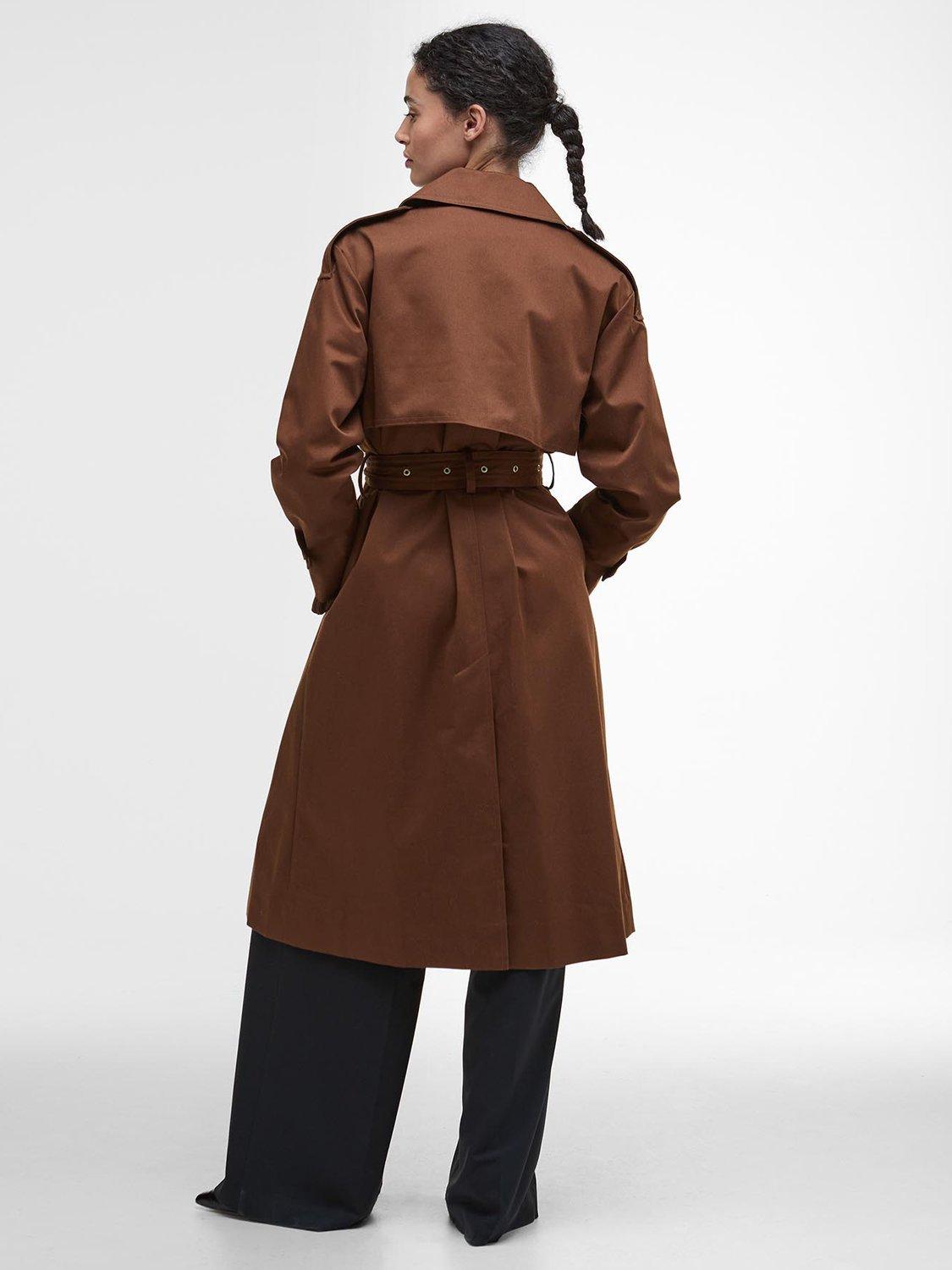 Product image 3 of 7, which shows Barbour Aoife Showerproof Trench Coat, Vicuna/Hessian Tartan, 8