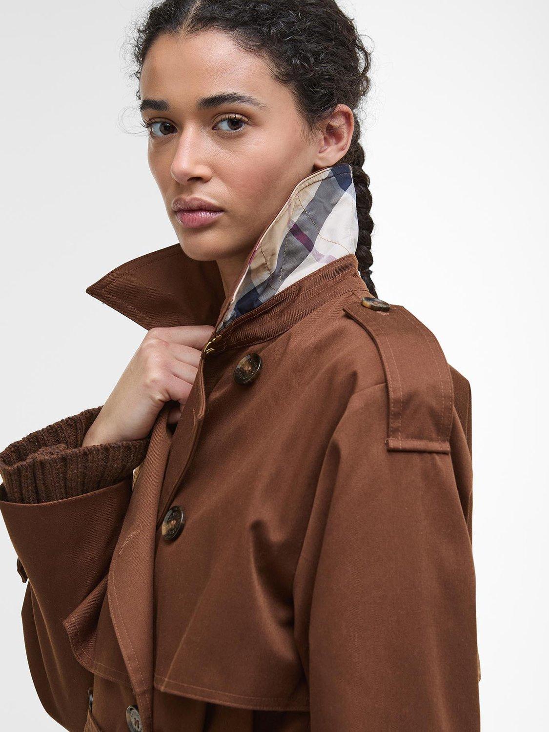 Product image 4 of 7, which shows Barbour Aoife Showerproof Trench Coat, Vicuna/Hessian Tartan, 8
