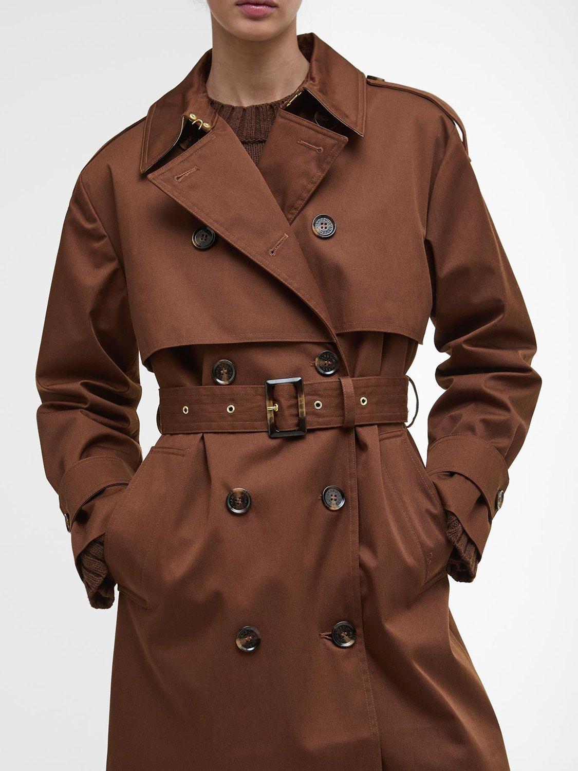 Product image 5 of 7, which shows Barbour Aoife Showerproof Trench Coat, Vicuna/Hessian Tartan, 8