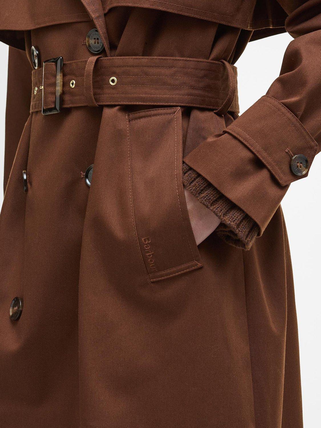 Product image 6 of 7, which shows Barbour Aoife Showerproof Trench Coat, Vicuna/Hessian Tartan, 8