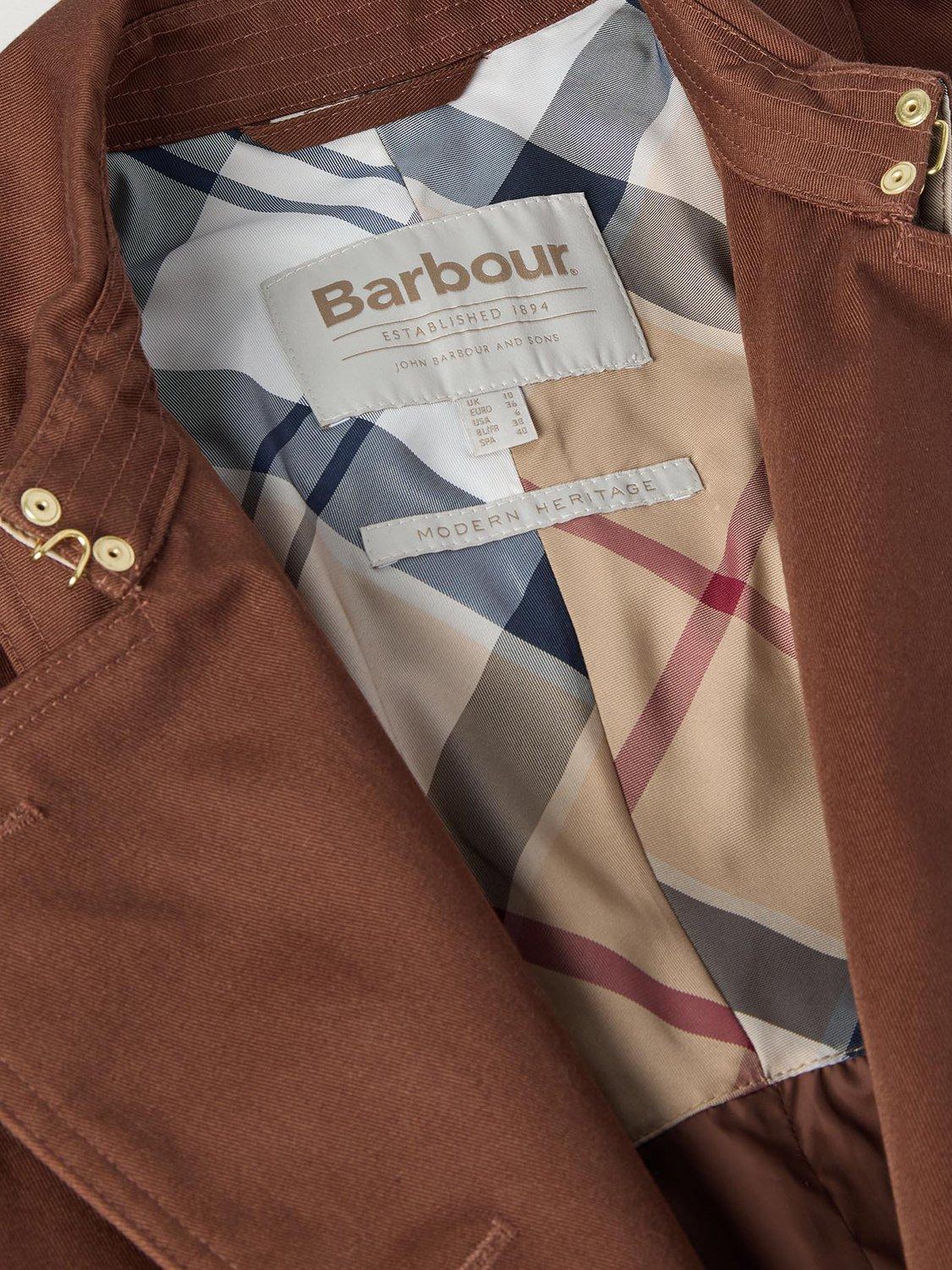 Product image 7 of 7, which shows Barbour Aoife Showerproof Trench Coat, Vicuna/Hessian Tartan, 8
