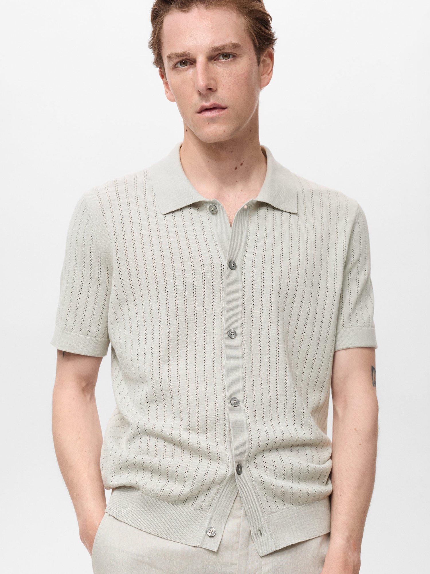 Product image 1 of 9, which shows Mango Puntet Cotton Regular Fit Knit Shirt, Natural White, M