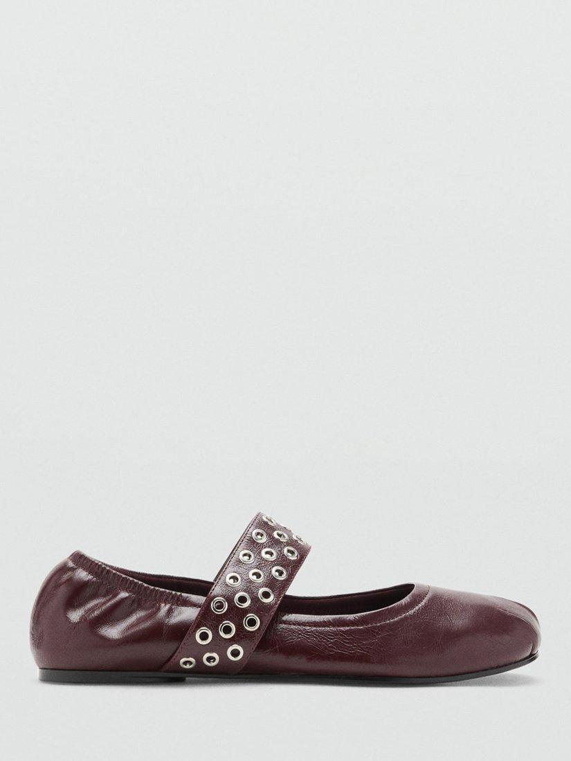 Product image 1 of 4, which shows Mango Eyelet Strap Mary Jane Shoes, Dark Red, 9