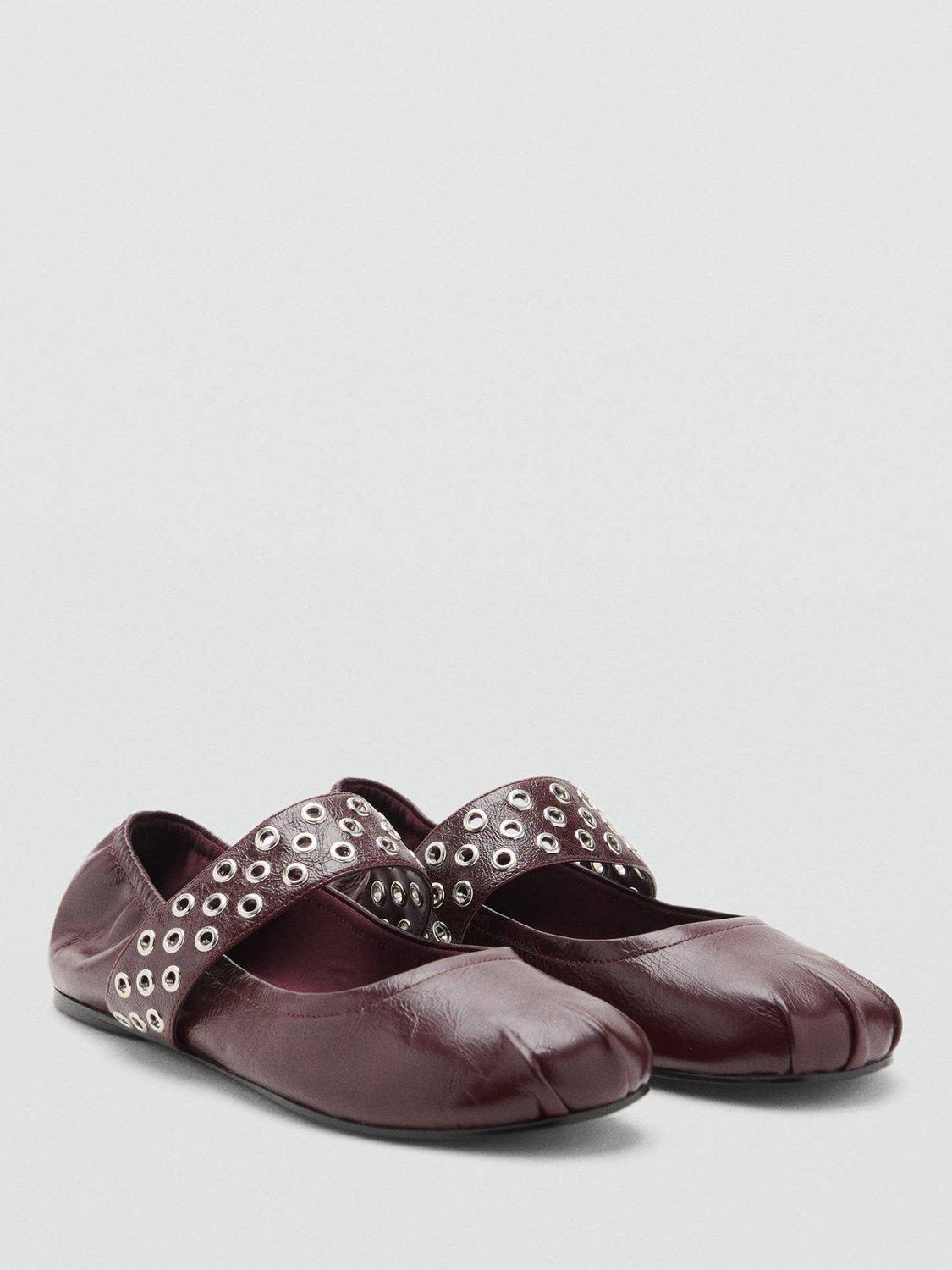 Product image 2 of 4, which shows Mango Eyelet Strap Mary Jane Shoes, Dark Red, 9