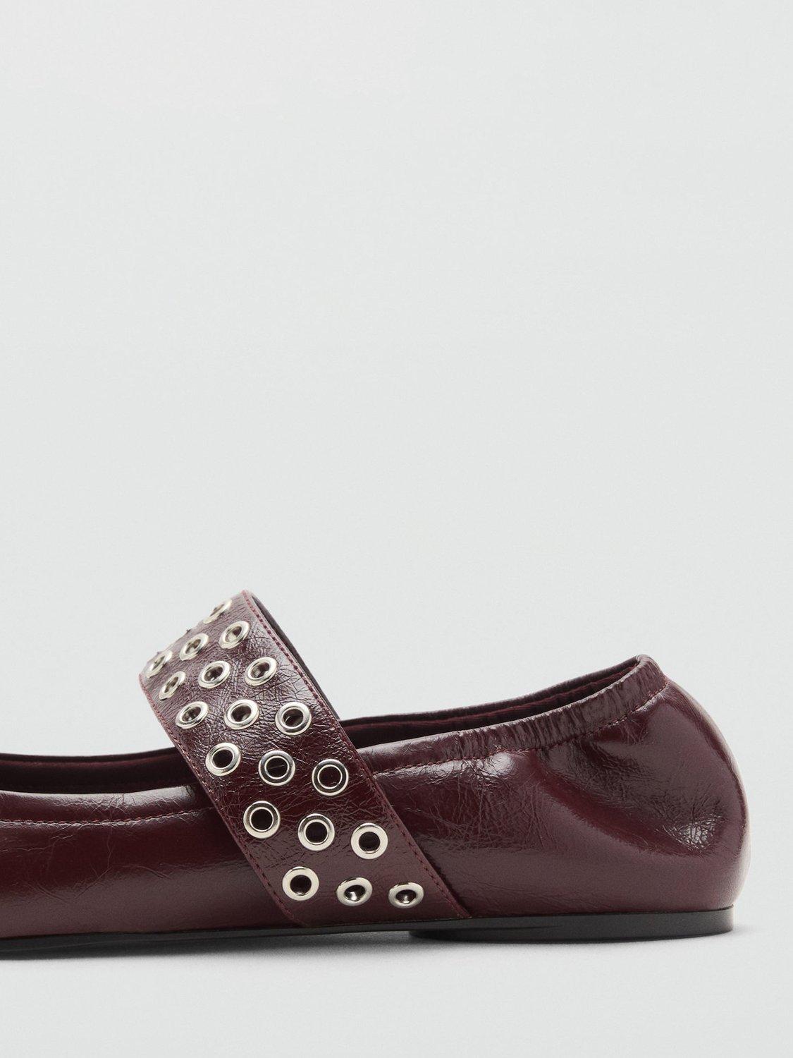 Product image 3 of 4, which shows Mango Eyelet Strap Mary Jane Shoes, Dark Red, 9