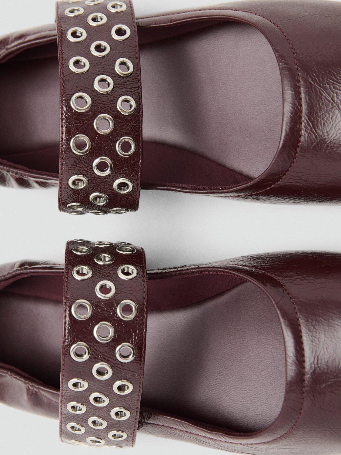 Product image 4 of 4, which shows Mango Eyelet Strap Mary Jane Shoes, Dark Red, 9