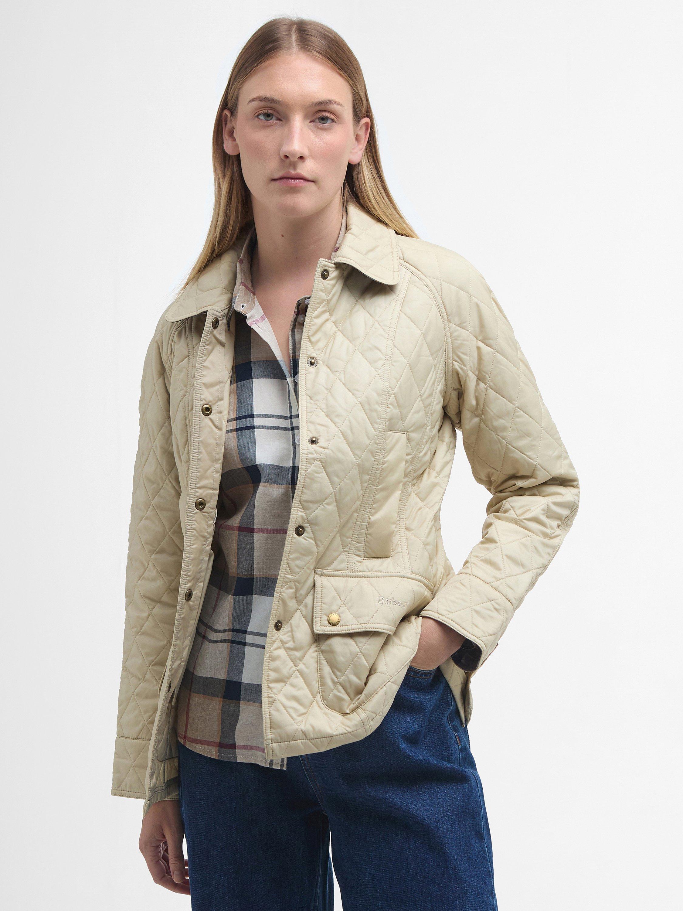 Product image 1 of 9, which shows Barbour Beadnell Quilted Jacket, Pearl, 6