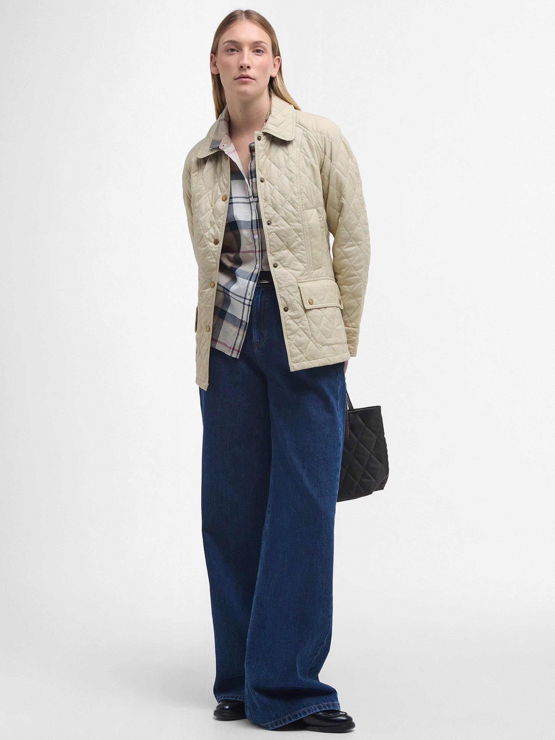 Product image 3 of 9, which shows Barbour Beadnell Quilted Jacket, Pearl, 6