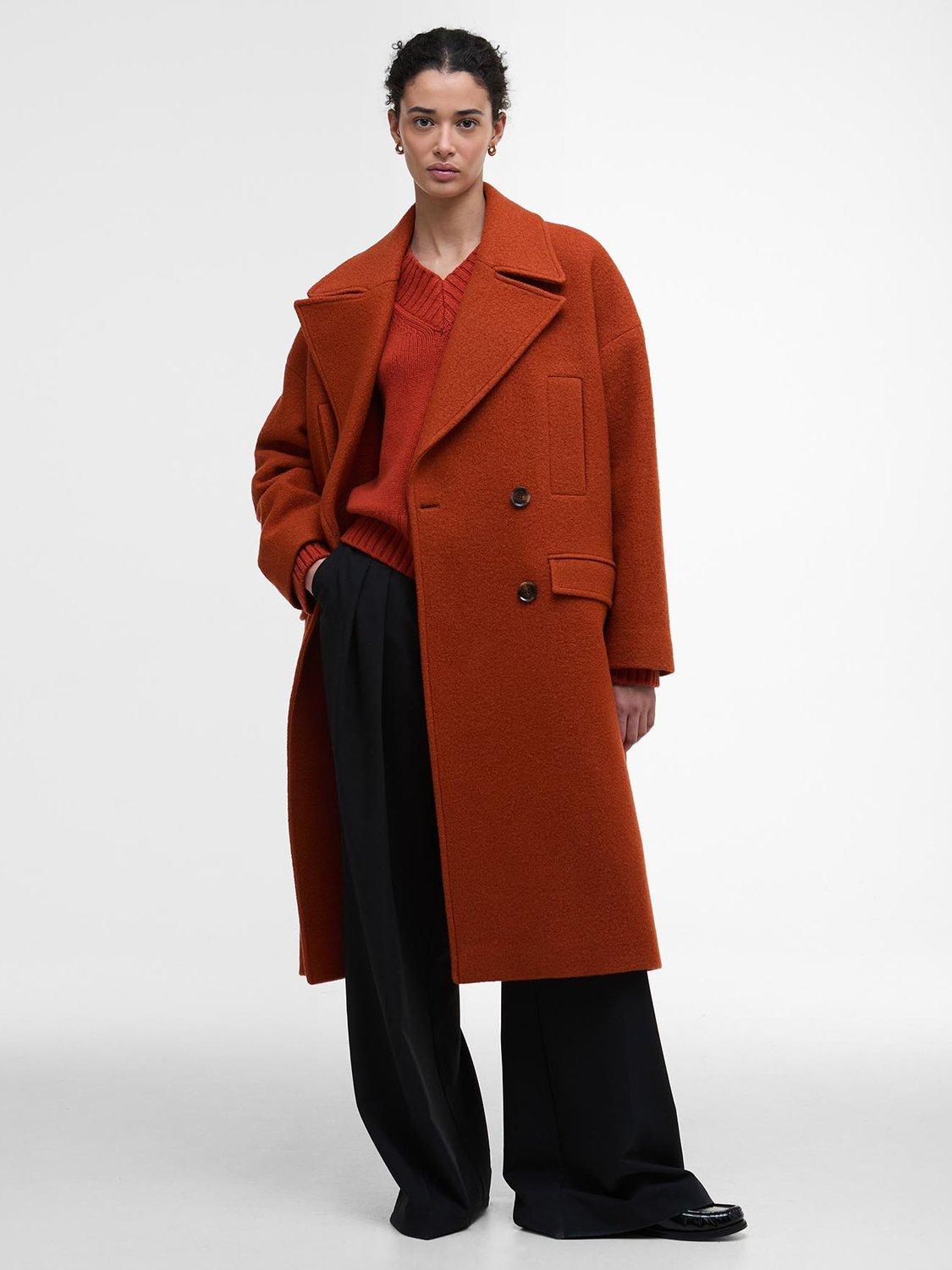 Product image 1 of 7, which shows Barbour Blyth Double Breasted Pure Wool Coat, Burnt Orange, 18