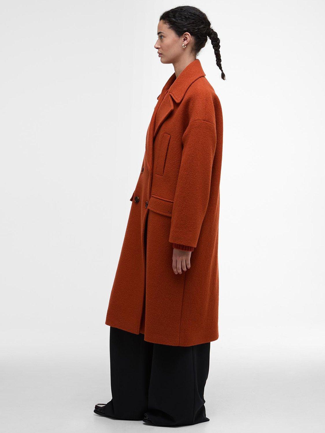 Product image 3 of 7, which shows Barbour Blyth Double Breasted Pure Wool Coat, Burnt Orange, 18