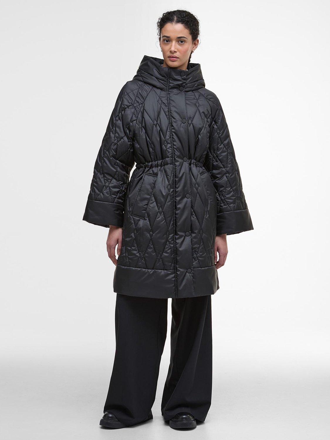 Product image 1 of 7, which shows Barbour Celina Quilted Jacket, Black Onyx/Tartan, 18