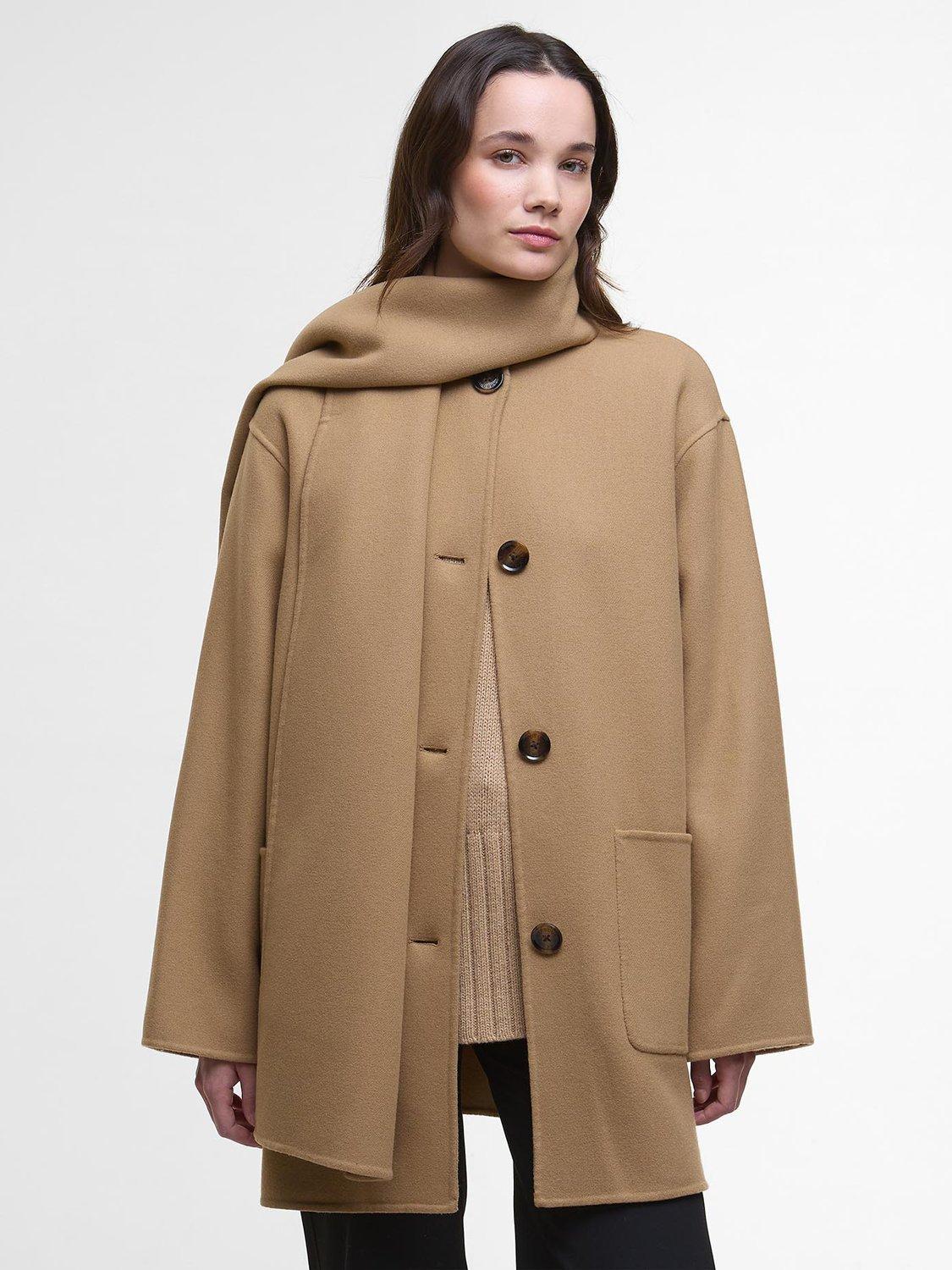 Product image 1 of 7, which shows Barbour Clementine Wool Rich Scarf Coat, Camel, 10