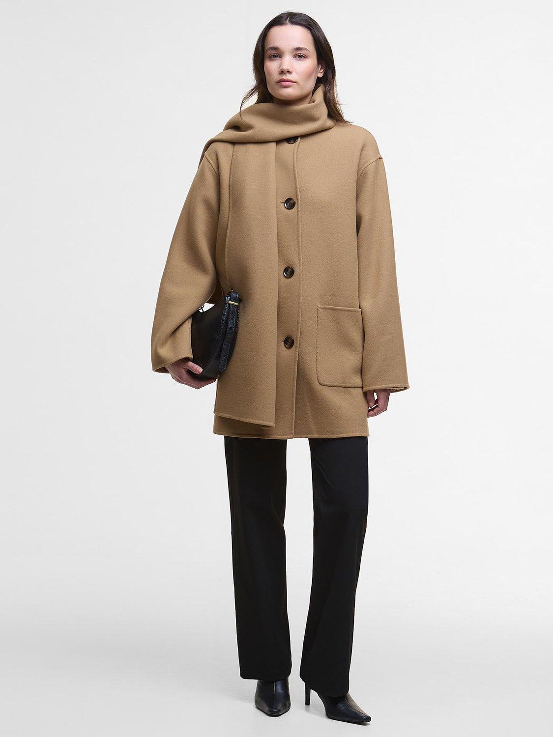 Product image 3 of 7, which shows Barbour Clementine Wool Rich Scarf Coat, Camel, 10