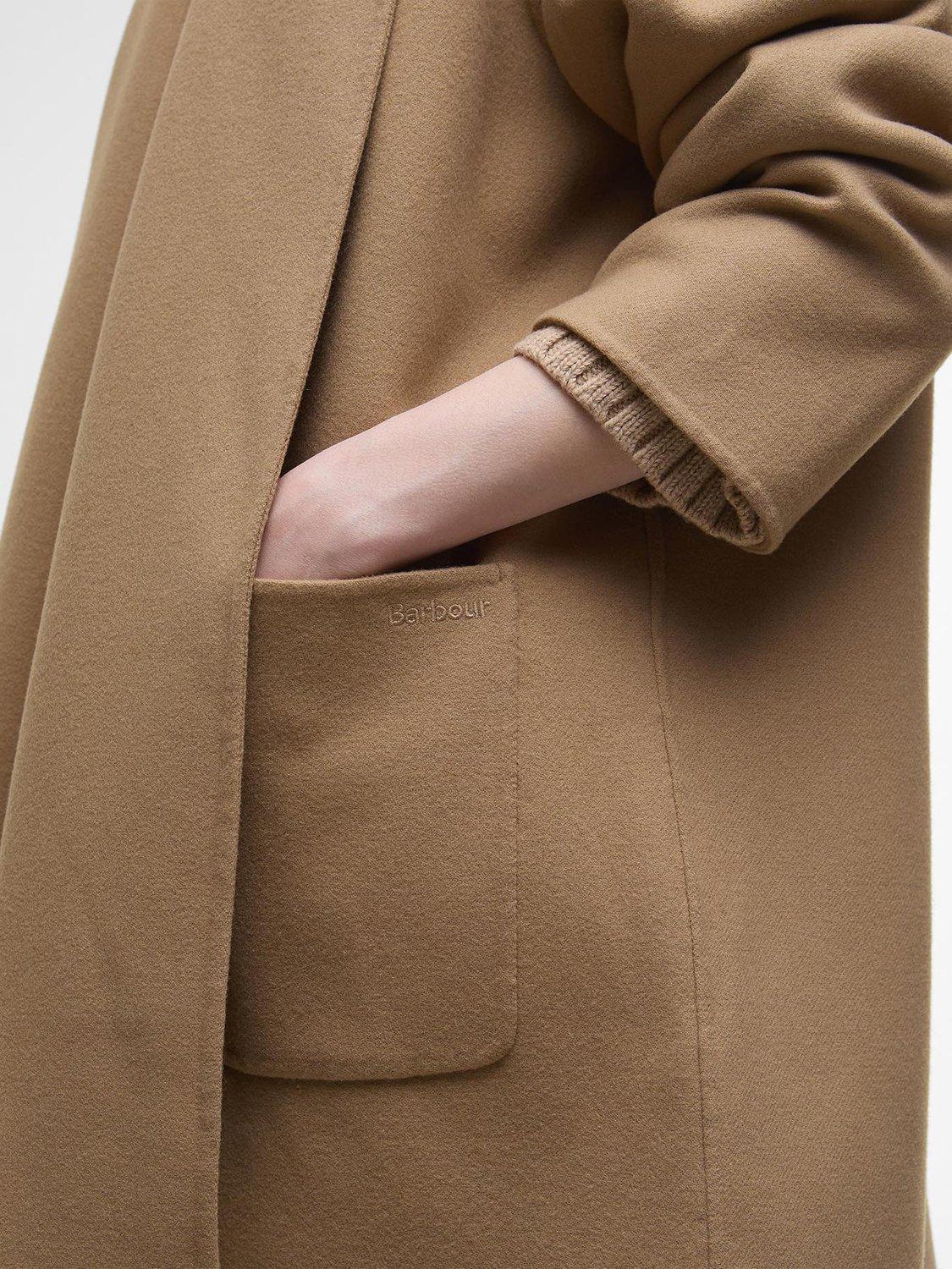 Product image 5 of 7, which shows Barbour Clementine Wool Rich Scarf Coat, Camel, 10