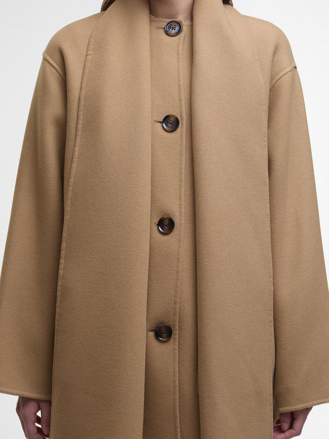 Product image 7 of 7, which shows Barbour Clementine Wool Rich Scarf Coat, Camel, 10