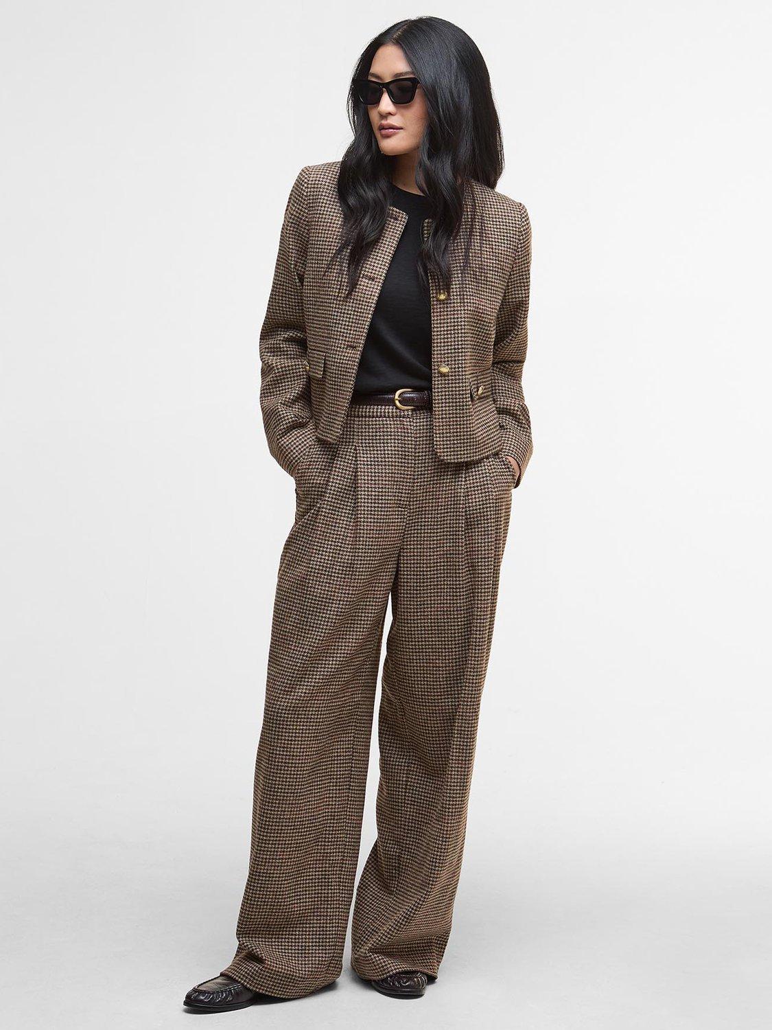 Product image 3 of 6, which shows Barbour Corina Collarless Dogtooth Jacket, Brown/Orange, 18