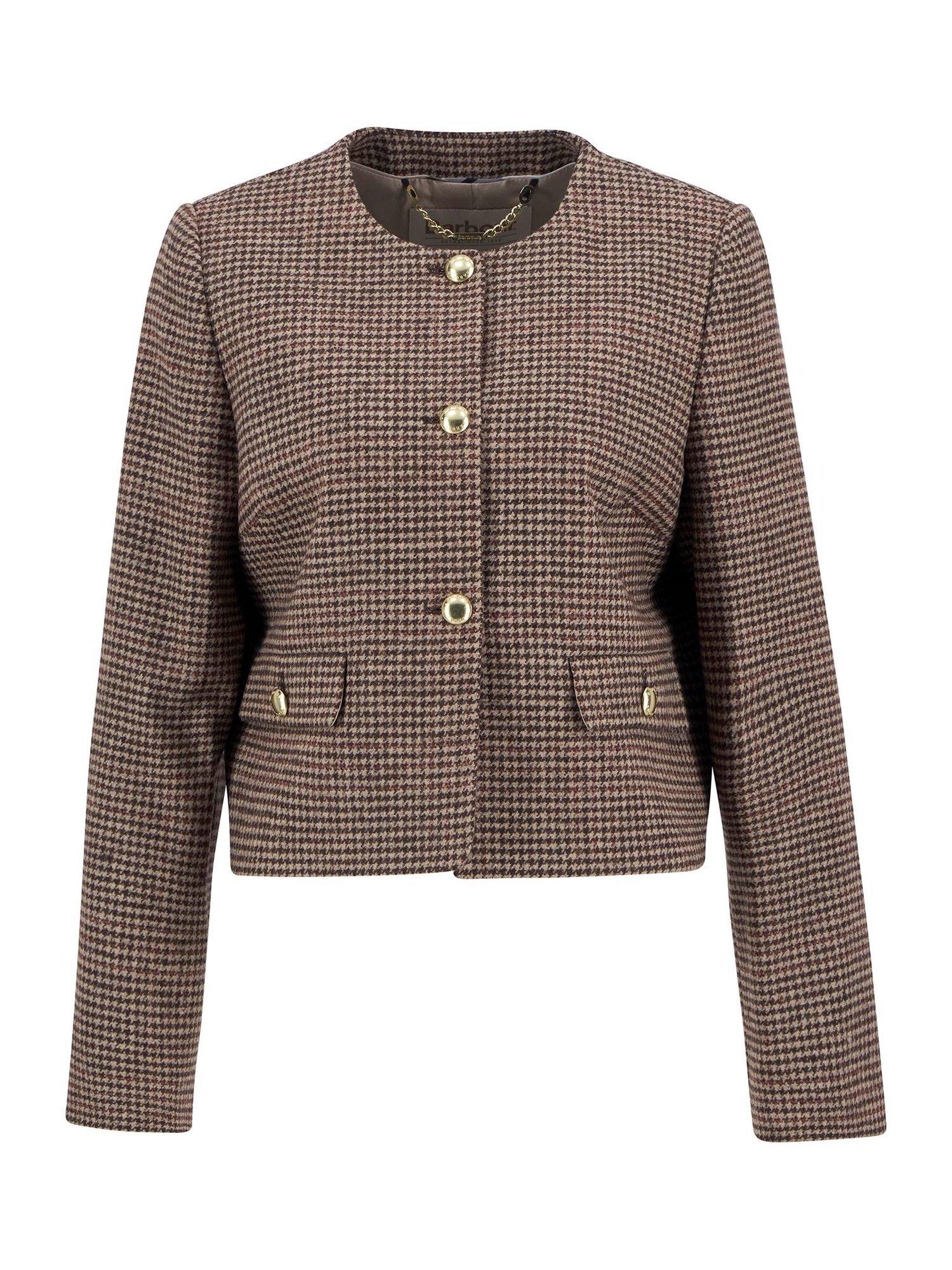 Product image 4 of 6, which shows Barbour Corina Collarless Dogtooth Jacket, Brown/Orange, 18
