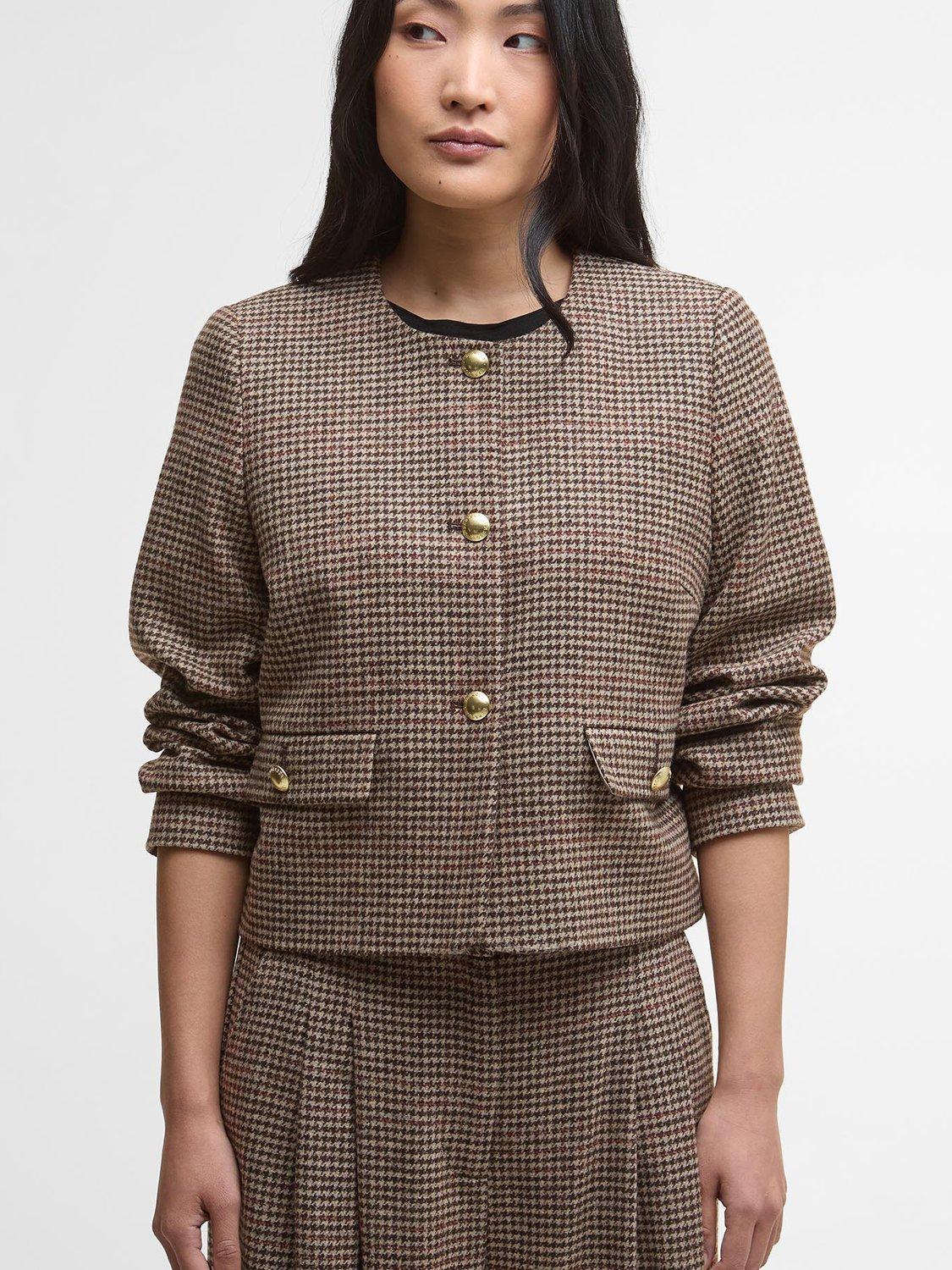 Product image 5 of 6, which shows Barbour Corina Collarless Dogtooth Jacket, Brown/Orange, 18