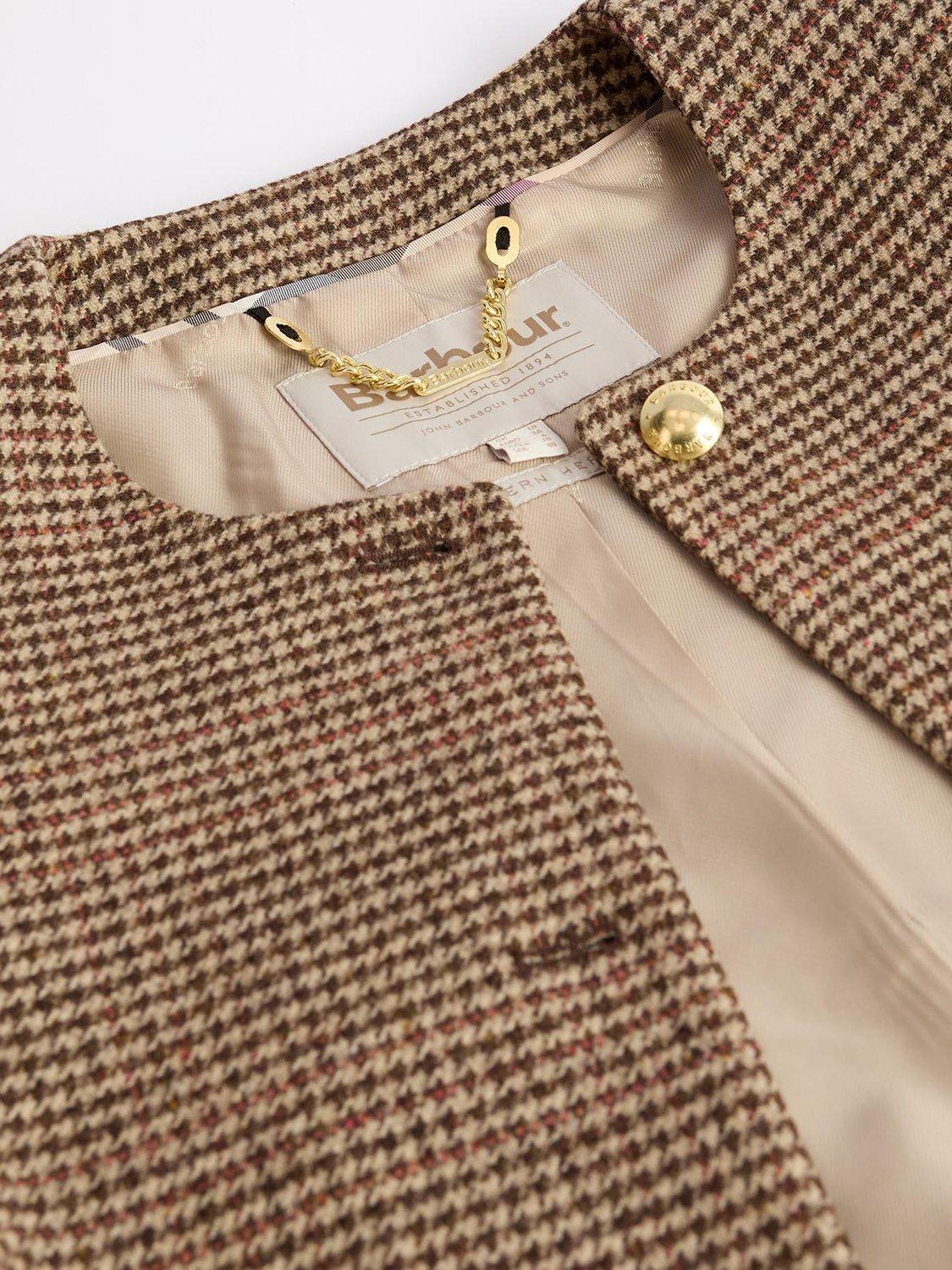 Product image 6 of 6, which shows Barbour Corina Collarless Dogtooth Jacket, Brown/Orange, 18