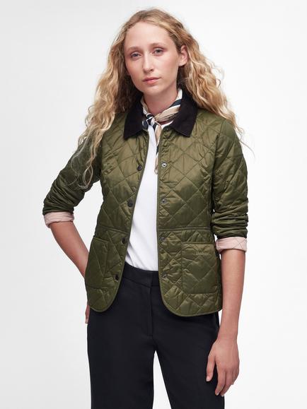 Barbour Deveron Box Quilted Jacket, Olive/Pale Pink, Olive/Pale Pink