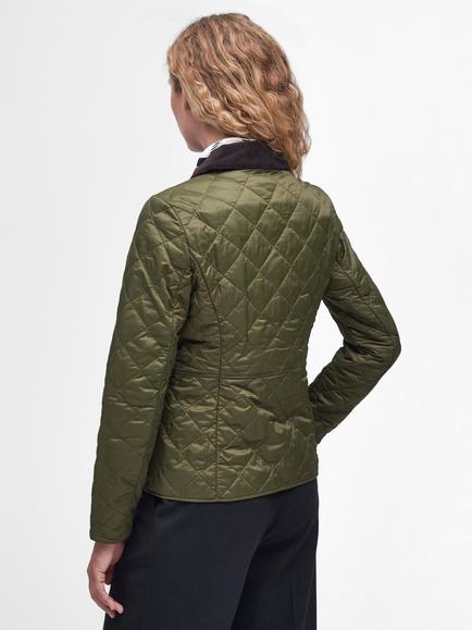 Barbour Deveron Box Quilted Jacket, Olive/Pale Pink - view 2, Olive/Pale Pink