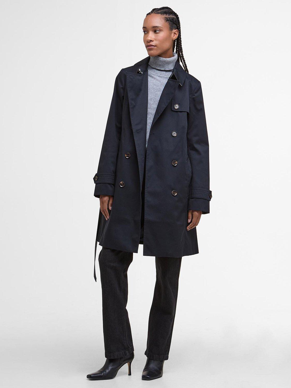 Product image 2 of 7, which shows Barbour Greta Showerproof Trench Coat, Dark Navy/Tartan, 8