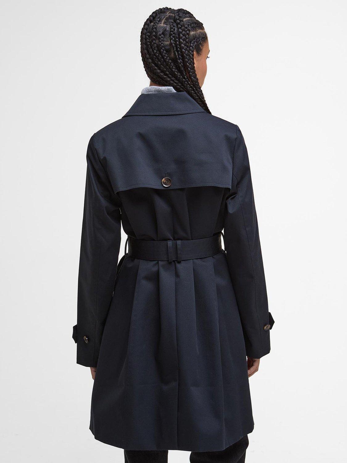 Product image 3 of 7, which shows Barbour Greta Showerproof Trench Coat, Dark Navy/Tartan, 8