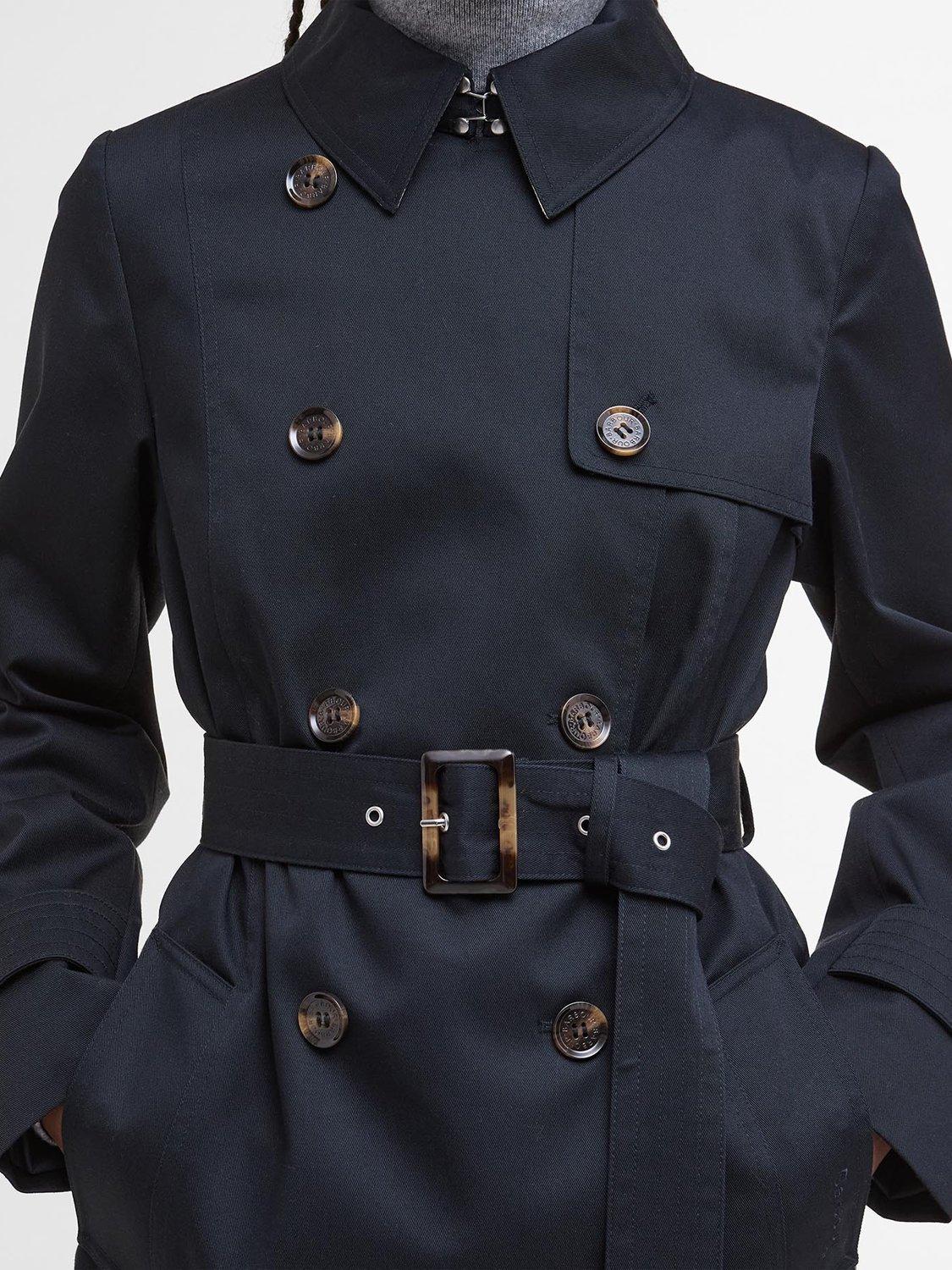 Product image 4 of 7, which shows Barbour Greta Showerproof Trench Coat, Dark Navy/Tartan, 8