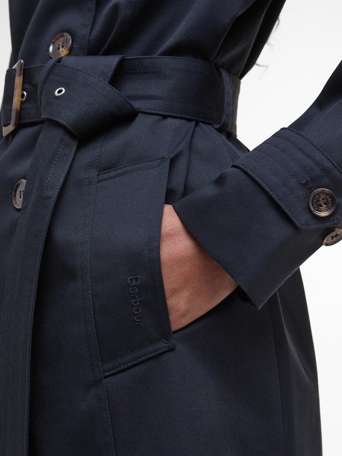 Product image 5 of 7, which shows Barbour Greta Showerproof Trench Coat, Dark Navy/Tartan, 8
