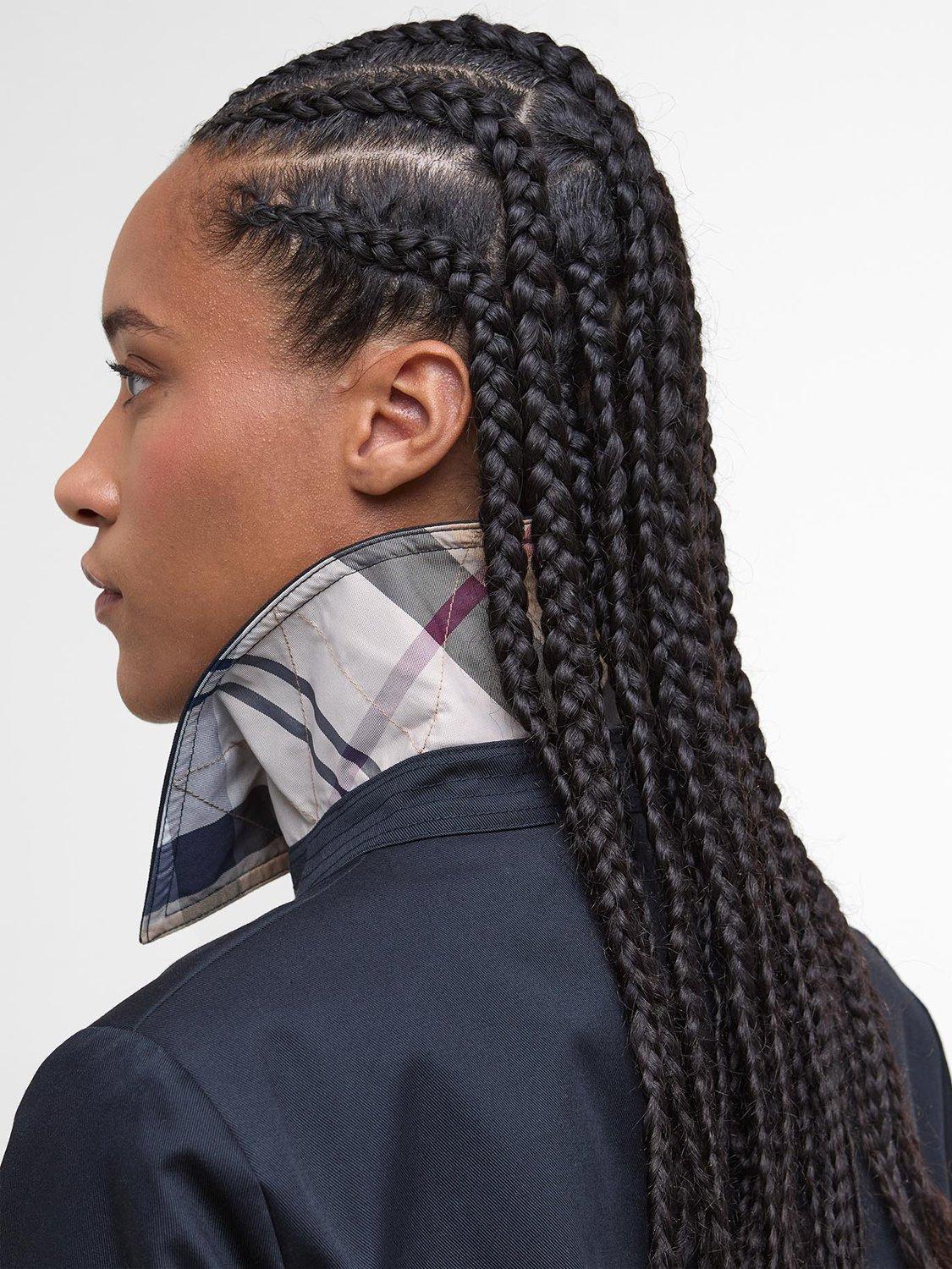 Product image 6 of 7, which shows Barbour Greta Showerproof Trench Coat, Dark Navy/Tartan, 8