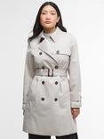 Barbour Greta Showerproof Trench Coat, Mist/Hessian Tartan
