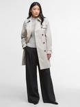Barbour Greta Showerproof Trench Coat, Mist/Hessian Tartan