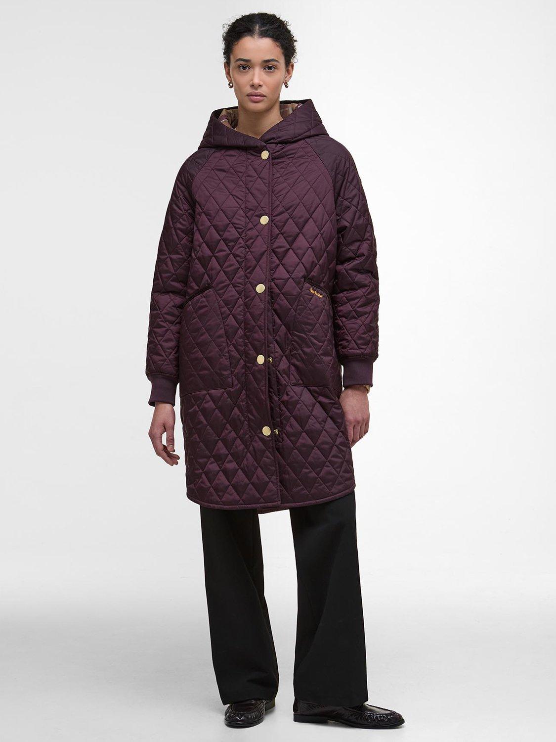 Product image 1 of 7, which shows Barbour Hilary Quilted Jacket, Black Cherry/Tartan, 10
