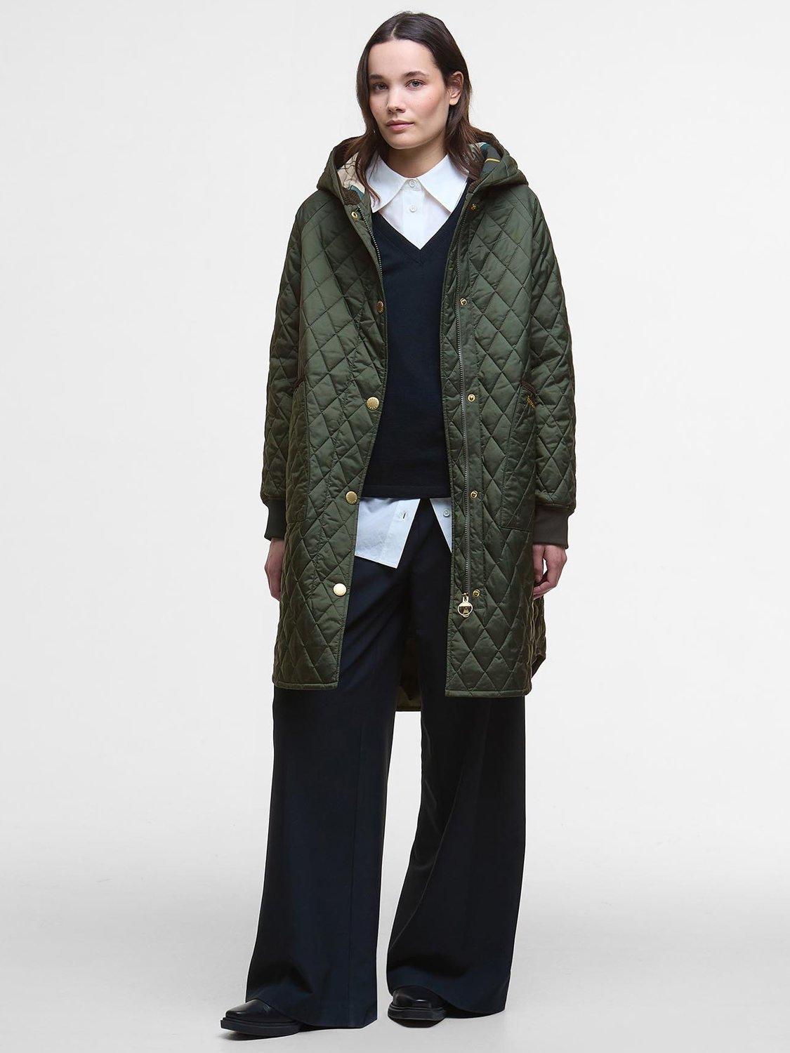 Product image 1 of 7, which shows Barbour Hilary Quilted Jacket, Olive/Ancient Tartan, 6