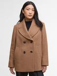 Barbour Indie Wool Rich Pea Coat, Camel/Hessian Tartan