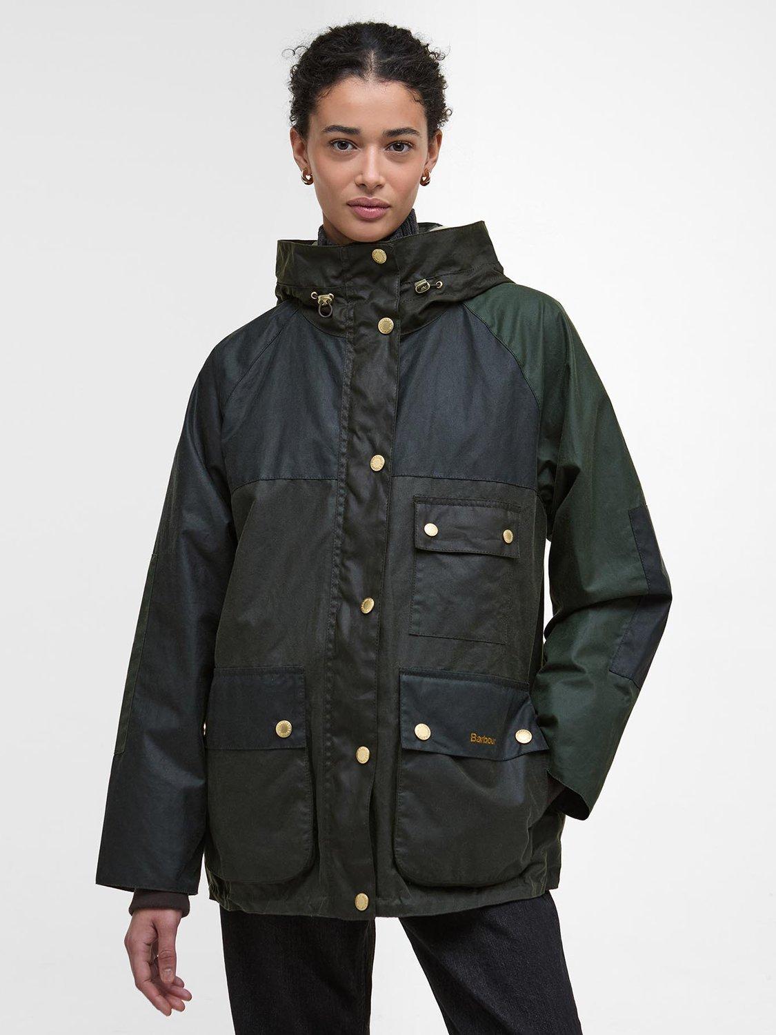 Product image 1 of 7, which shows Barbour Keeley Waxed Jacket, Fern/Sage, 8
