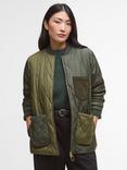 Barbour Leonie Quilted Bomber Jacket, Olive/Dark Moss