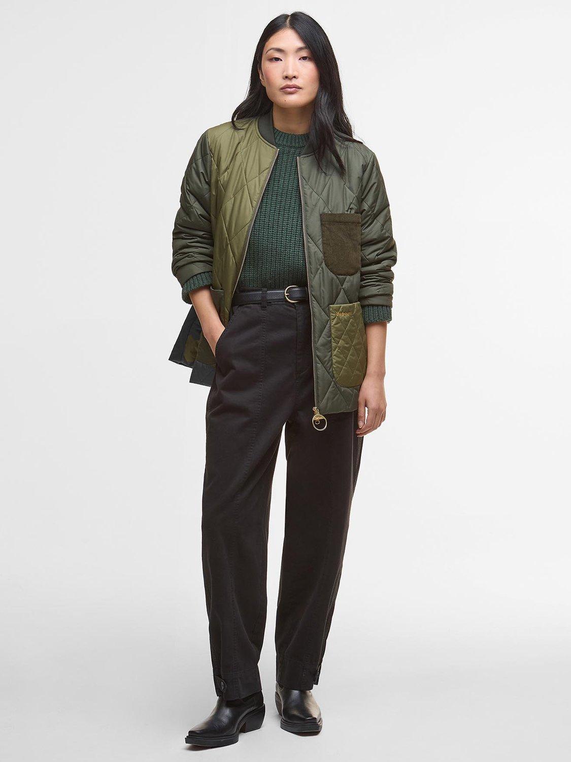 Product image 2 of 6, which shows Barbour Leonie Quilted Bomber Jacket, Olive/Dark Moss, 8