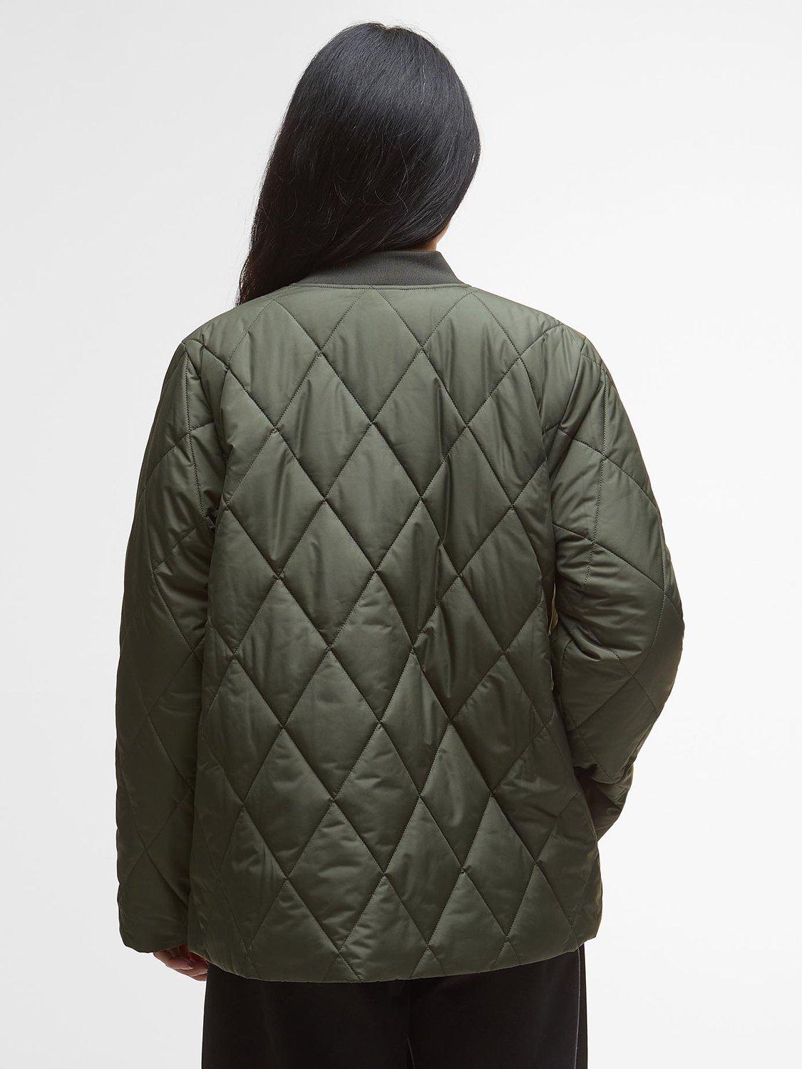 Product image 3 of 6, which shows Barbour Leonie Quilted Bomber Jacket, Olive/Dark Moss, 8