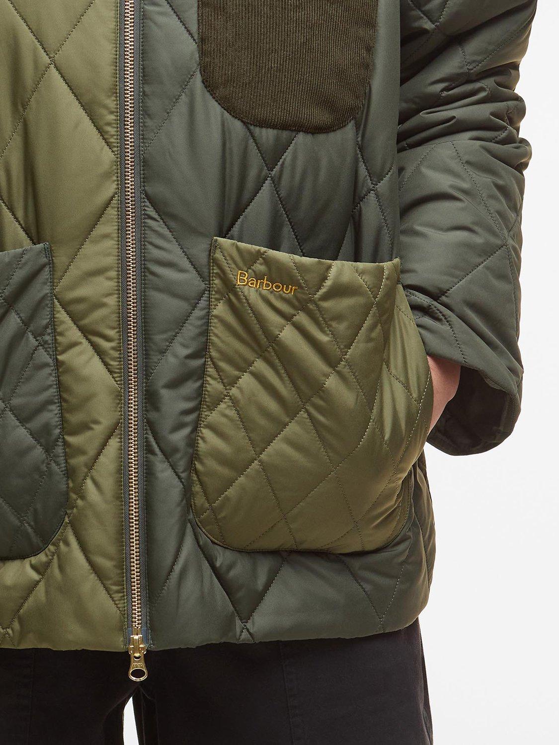 Product image 4 of 6, which shows Barbour Leonie Quilted Bomber Jacket, Olive/Dark Moss, 8