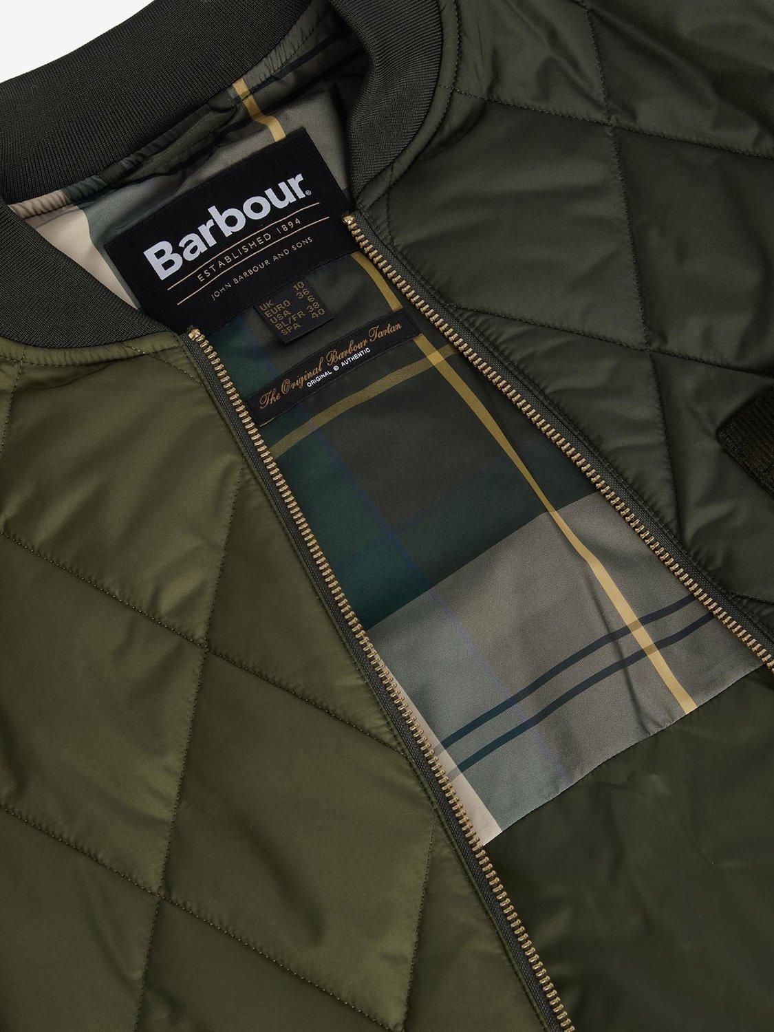 Product image 6 of 6, which shows Barbour Leonie Quilted Bomber Jacket, Olive/Dark Moss, 8