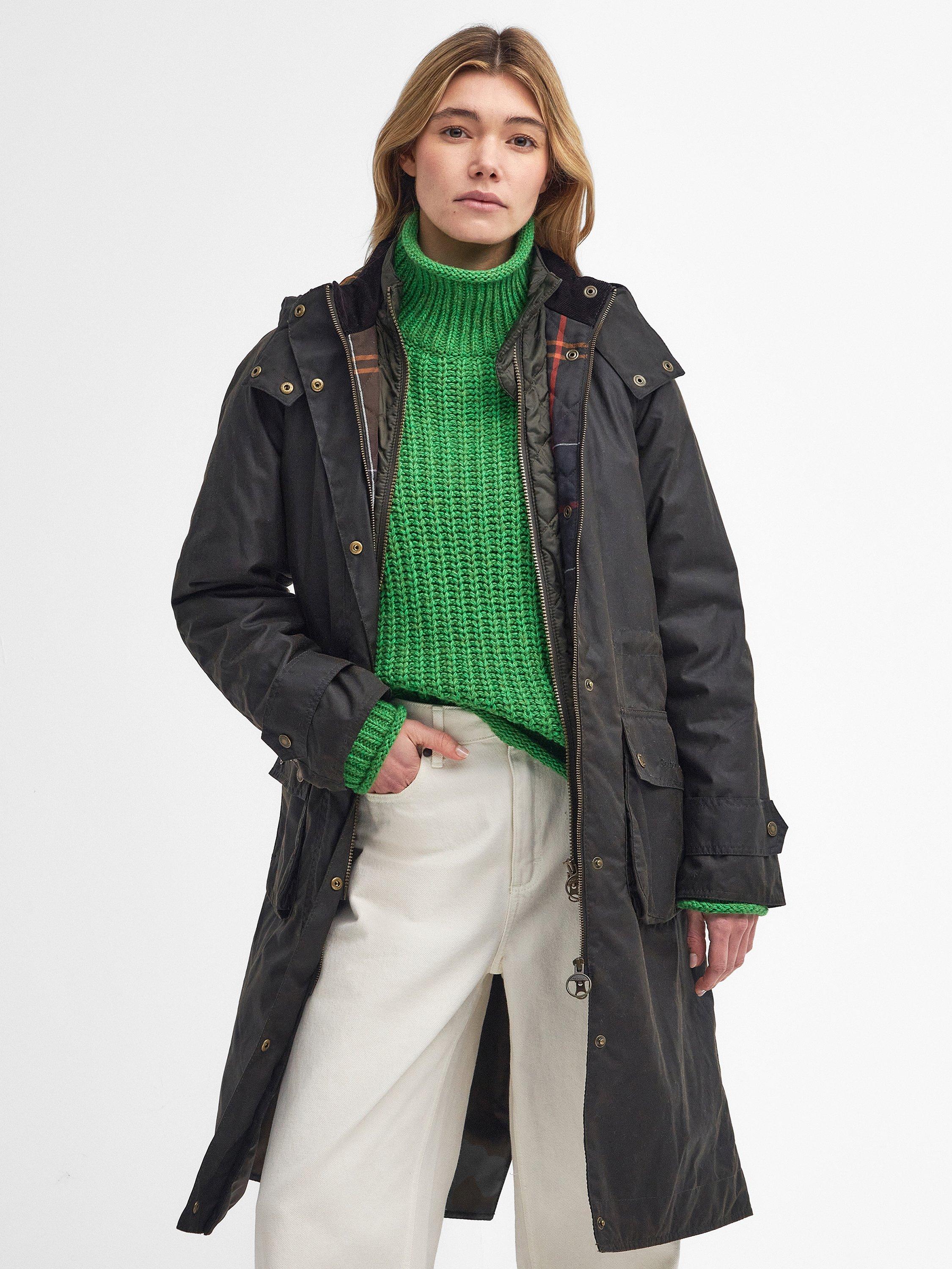 Product image 1 of 11, which shows Barbour Long Cannich Wax Jacket, Olive/Classic, 8