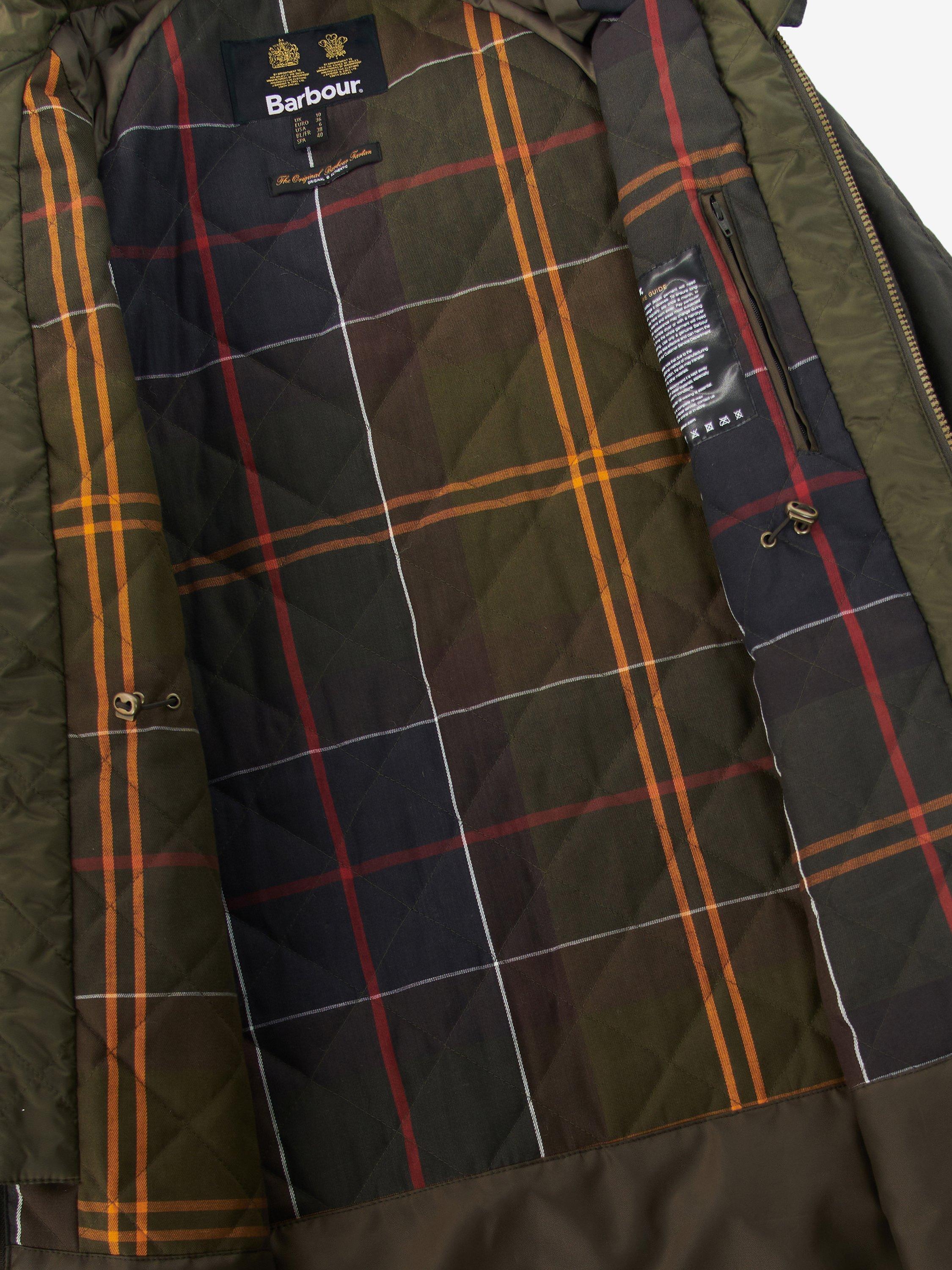 Product image 10 of 11, which shows Barbour Long Cannich Wax Jacket, Olive/Classic, 8
